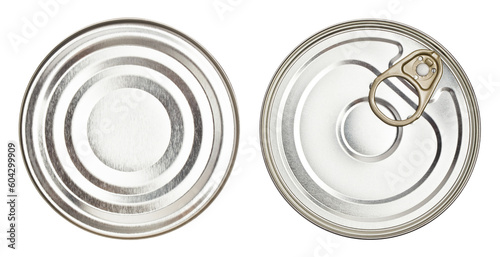 Upper and lower views of metal tin can, cut out