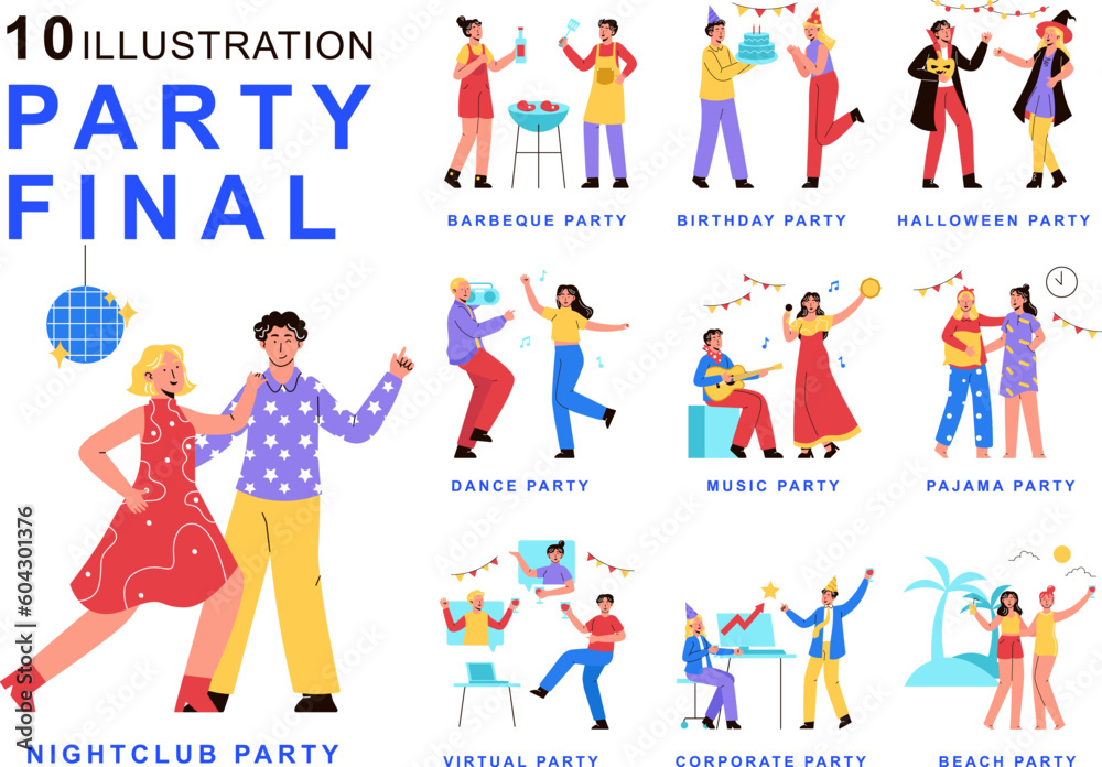 Party Final Celebration Illustration Set Party Final Celebration Illustration Set