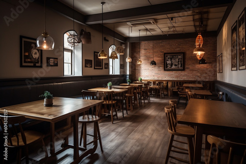 Dark brown tone retro restaurant interior