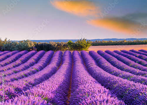 Lavender field in the morning. Valensole, Provence - France. Generated AI