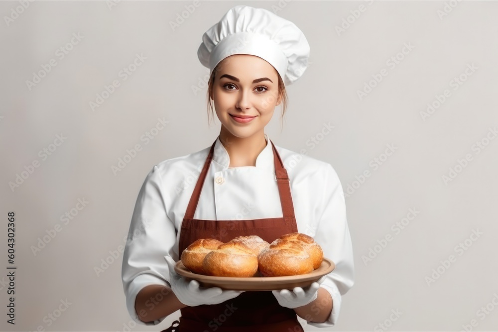 baker with a tray of breads. Generative AI baker with a tray of breads. Generative AI
