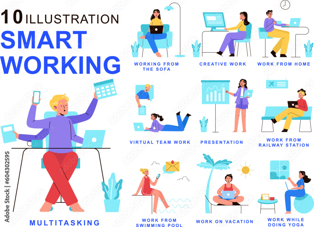 Smart Working Activities Illustration Set