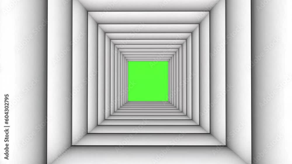 A rotating white volumetric tunnel, with a green screen in the middle. 3D loop animation A rotating white volumetric tunnel, with a green screen in the middle. 3D loop animation
