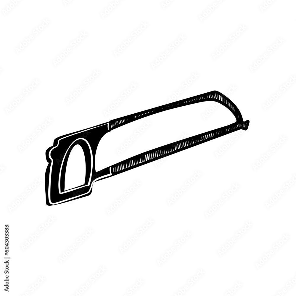 Vector sketch hand drawn silhouette of a hacksaw ,doodle art Vector sketch hand drawn silhouette of a hacksaw ,doodle art
