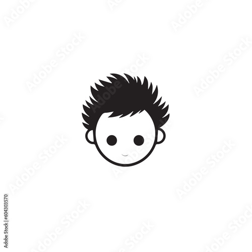 Cartoon children avatar set. Cute diverse kids faces, vector clipart illustration. Logo srtyle, black and white
 photo