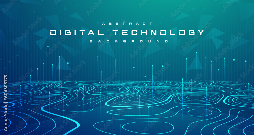 Digital technology banner green blue background concept, cyber technology circuit, abstract tech, innovation future data, internet network, Ai big data, futuristic wifi connection illustration vector