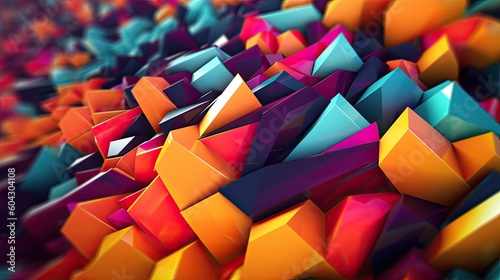 A vibrant, abstract background with layered geometric shapes, captured with a wide-angle lens during the peak of the afternoon, using a vibrant and dynamic film - Generative ai
