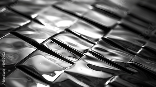 An abstract background featuring metallic textures and reflections, shot with a macro lens under controlled studio lighting, using a high contrast black and white film - Generative ai