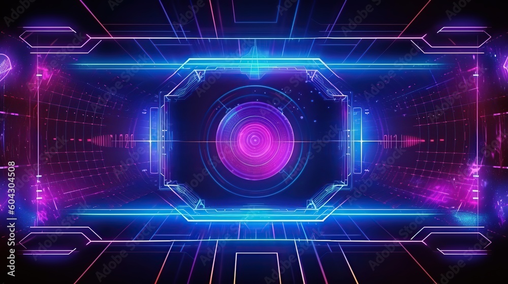 Abstract background with neon lights. Futuristic interface. Sci-fi style.
Created with generative AI technology. Abstract background with neon lights. Futuristic interface. Sci-fi style.
Created with generative AI technology.