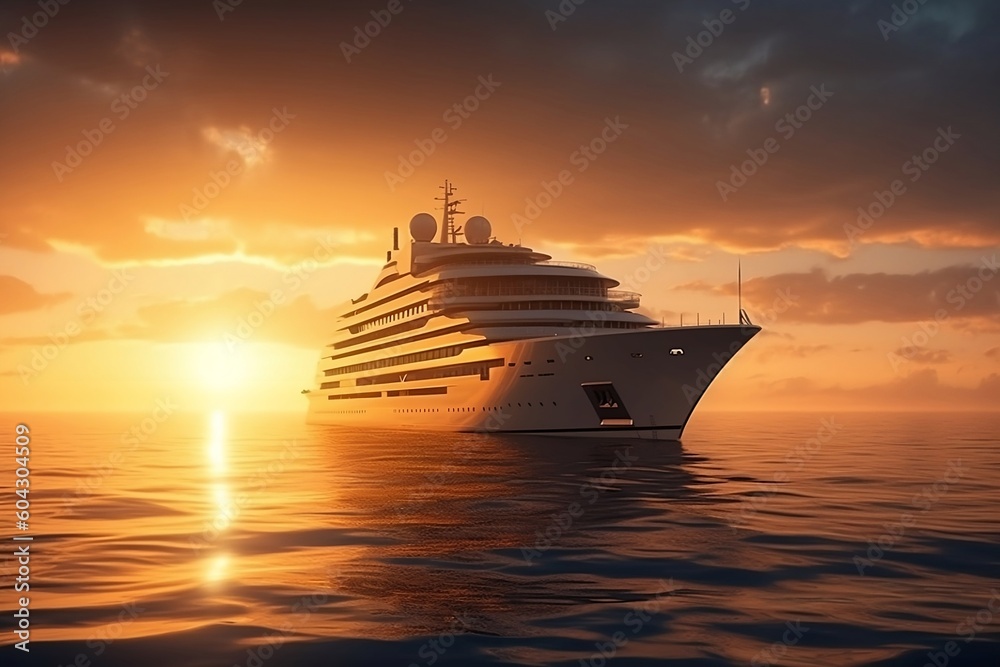 cruise ship in the sunset. Generative AI. cruise ship in the sunset. Generative AI.