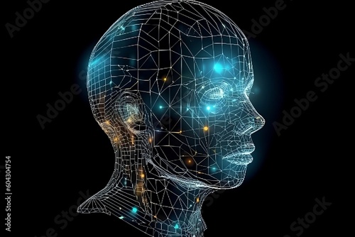 human head silhouette with light. Generative AI.
