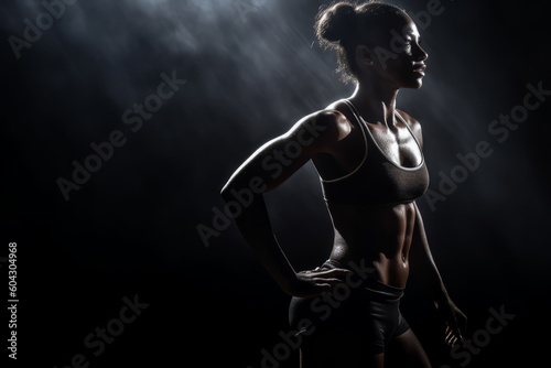 Dramatic portrait of an athletic female. Generative ai