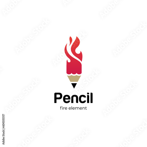 pencil torch fire light logo icon design element symbol, pencil Flame logo illustration