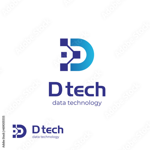 initial letter D pixels logo icon design for brand technology