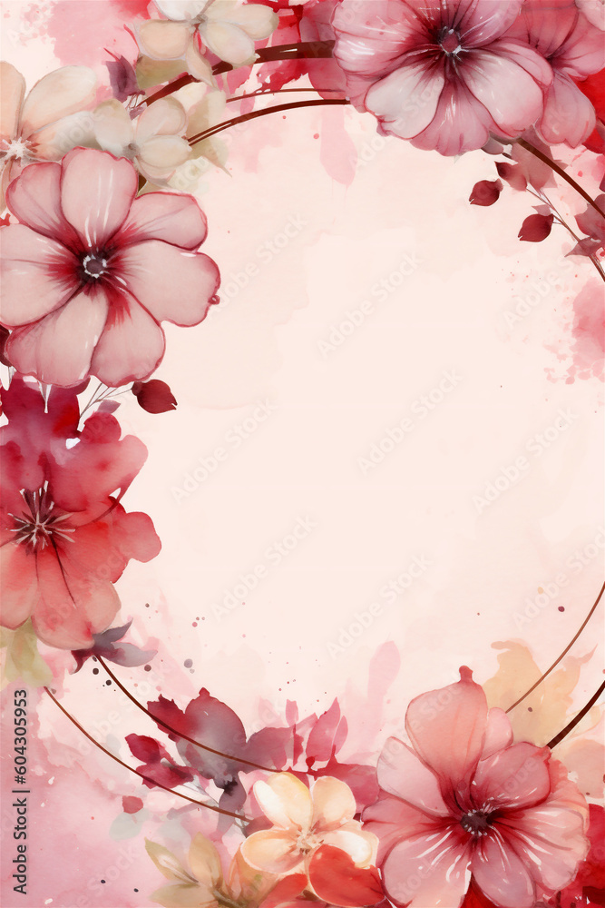 watercolor pink cherry blossom on beige background with copy space, ai generated