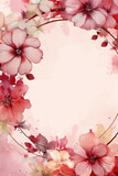watercolor pink cherry blossom on beige background with copy space, ai generated