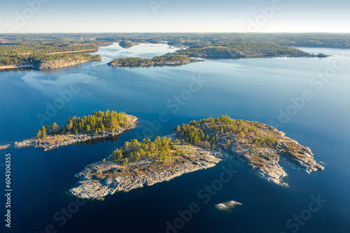 rocky islands in the sea top view photo