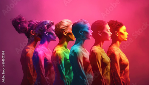 LGBT community concept celebrating the diversity at the pride month. Generative AI illustrations