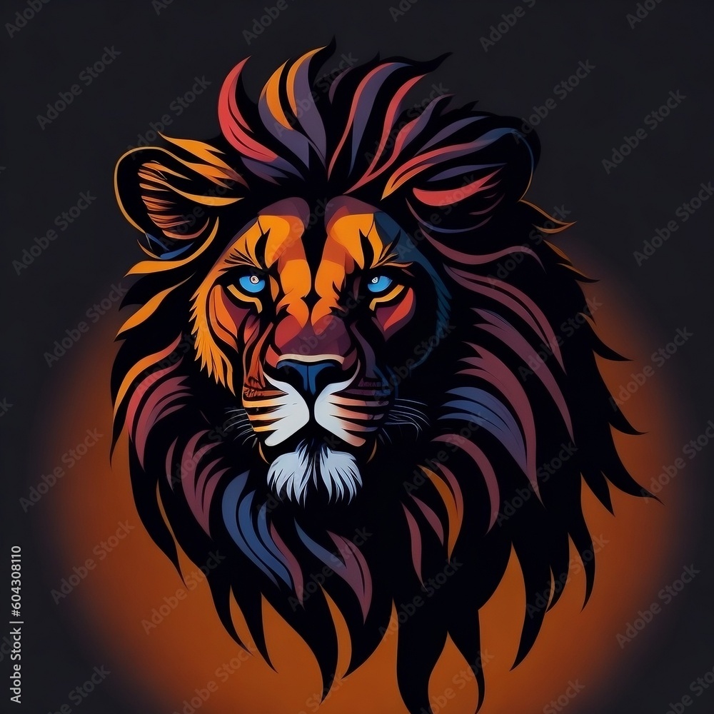 Silhouette design of a majestic lion against a vibrant and colorful sunset backdrop Silhouette design of a majestic lion against a vibrant and colorful sunset backdrop