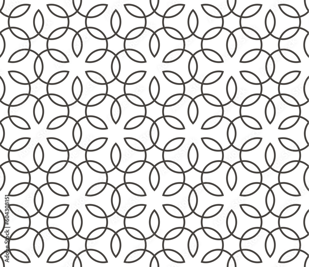 A seamless pattern of circles and leaves