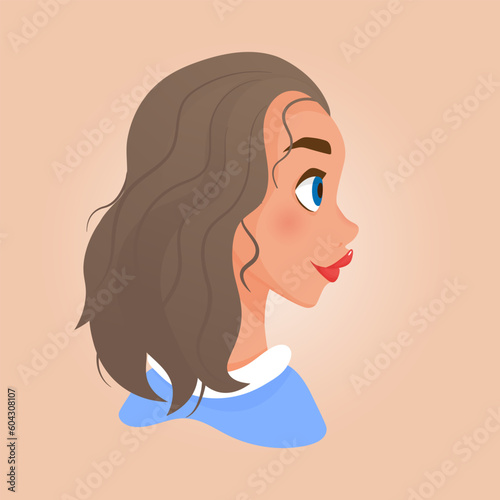 cartoon portrait of a beauty woman with  hair