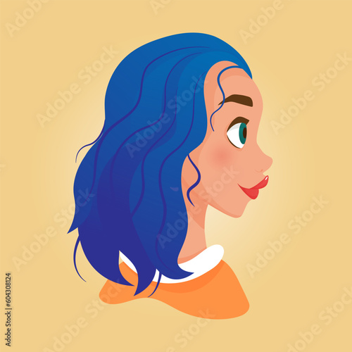 cartoon portrait of a beauty woman with hair
