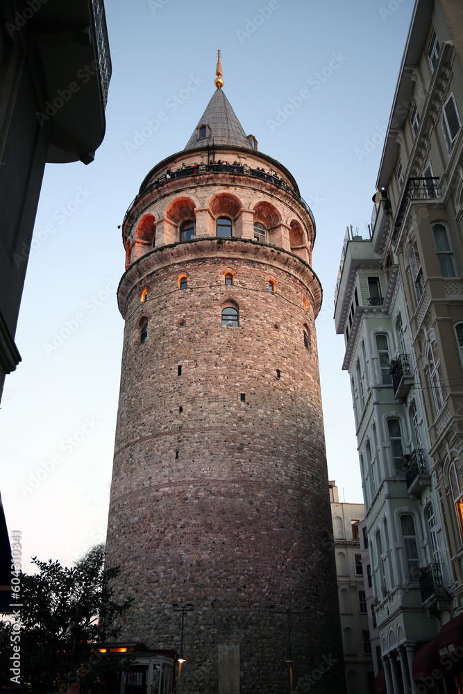 The exterior of the historical Galata Tower in Beyoglu, Istanbul