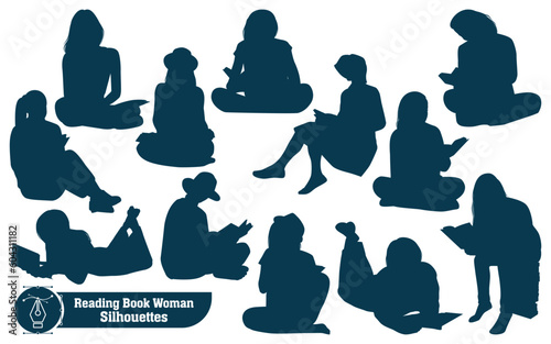 Reading Book Woman Silhouettes Vector illustration