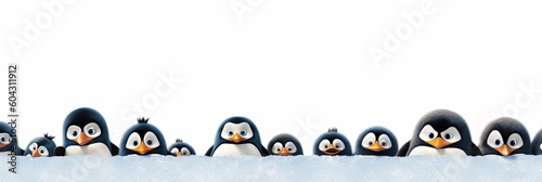 penguins peeking out a corner in white background, with copy space, generative ai