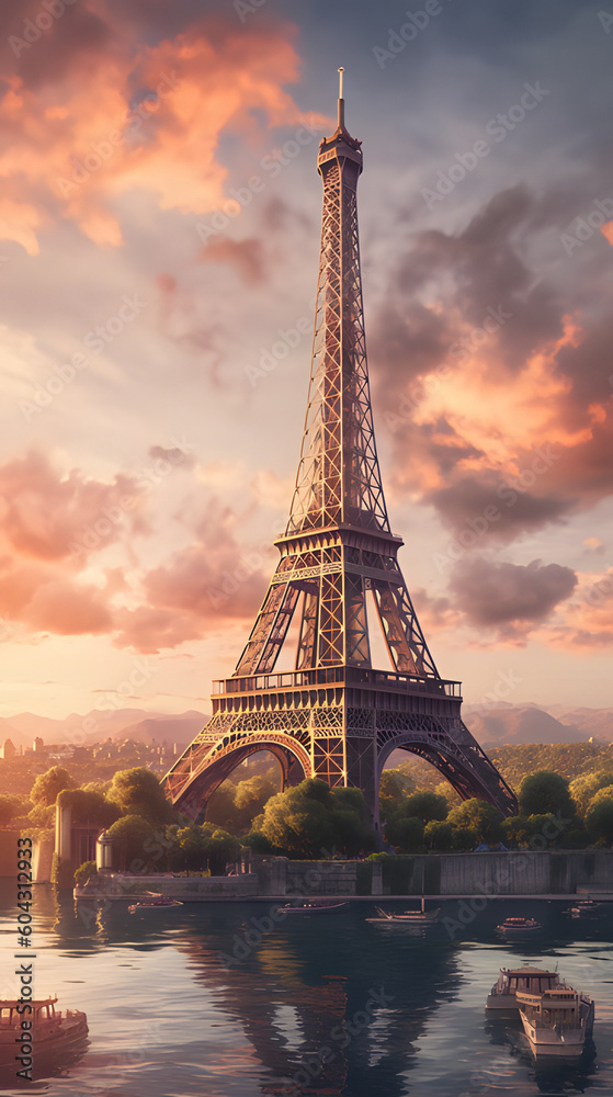 Naklejka premium eiffel tower at sunset