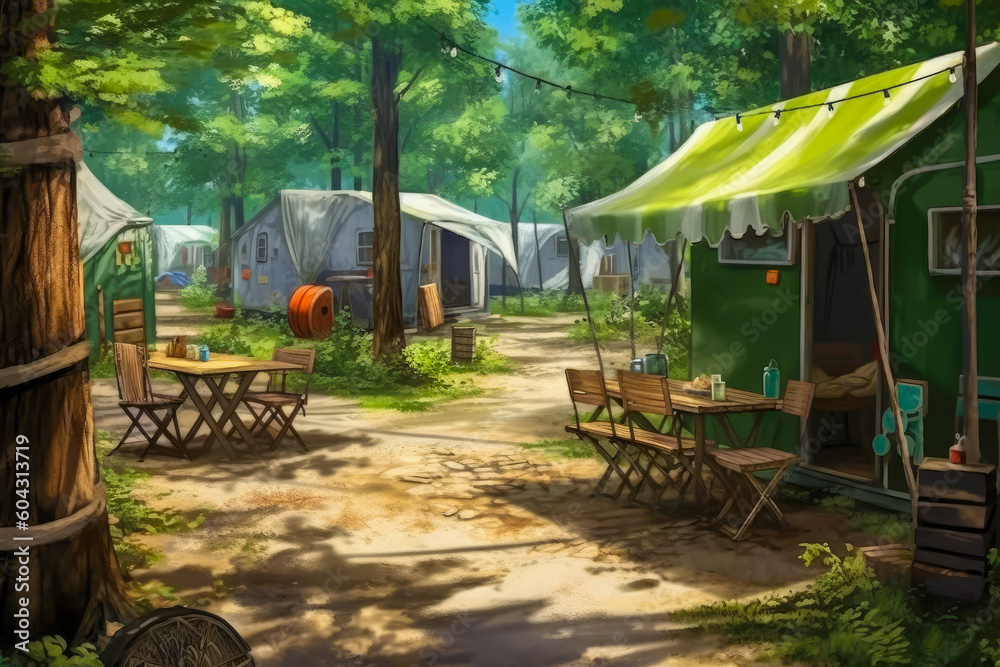 camping street interior view campsite illustration, generative ai camping street interior view campsite illustration, generative ai