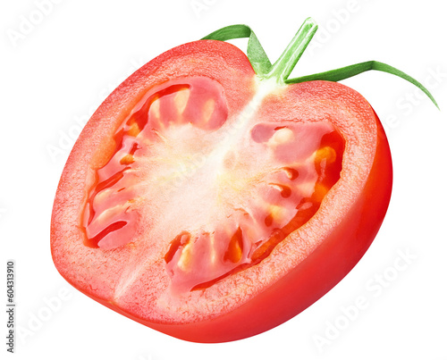 Half of delicious red tomato cut out
