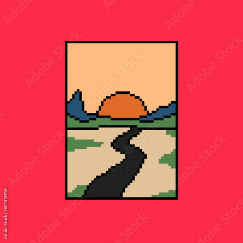 design tamplate pixel art contemporary modern landscape illustrations	