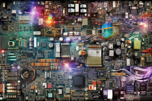 electronic industry collage background  electronic components  generative ai