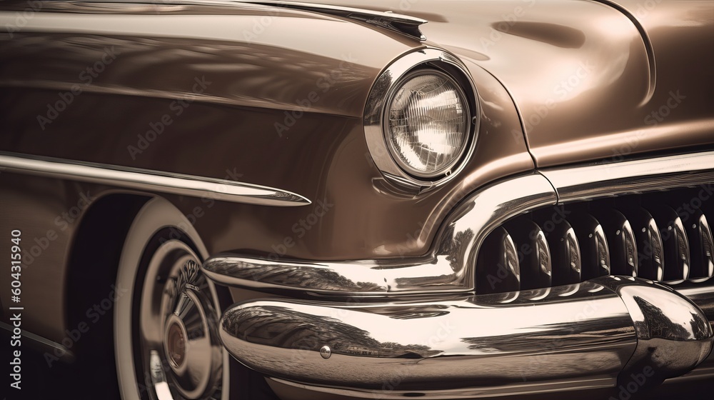 Close up shot of a vintage car in sepia color tone Generative AI