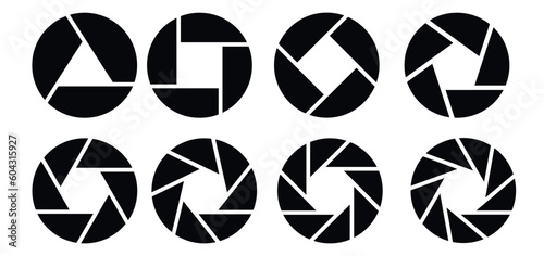 Camera shutter icons set. Camera lens diaphragm collection. Vector illustration.