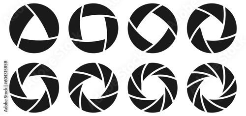 Camera shutter icons set. Camera lens diaphragm collection. Vector illustration.