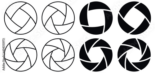 Camera shutter icons set. Camera lens diaphragm collection. Vector illustration.