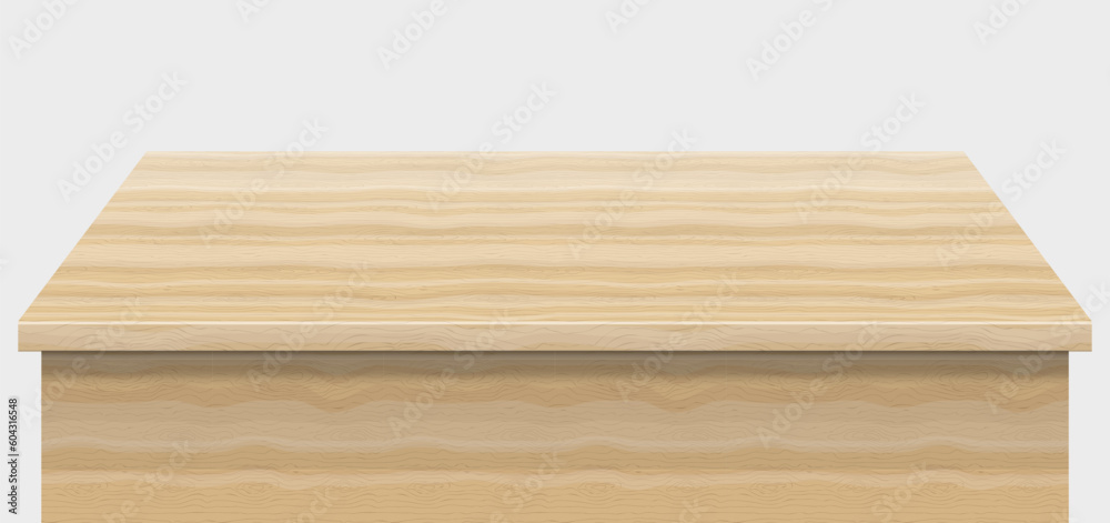 Realistic wooden table isolated on white background. Vector illustration.