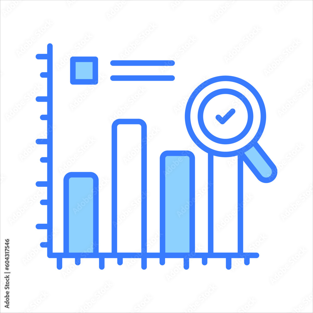 Bar chart with magnifier denoting vector of business analysis in trendy style Bar chart with magnifier denoting vector of business analysis in trendy style