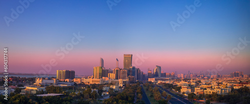 UAE  United Arab Emirates  Abu Dhabi downtown panorama and financial center skyline.