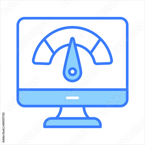 Speedometer inside monitor denoting speed test vector design in trendy style