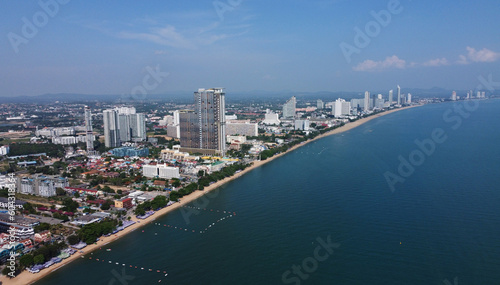 Aerial view of Jomtien beach  located in Pattaya  a resort city near Bangkok  Thailand.