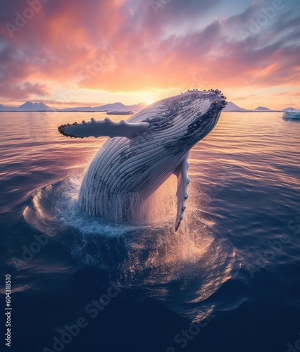 dynamic pose of huge whale jumping in the artic ocean © IronStl