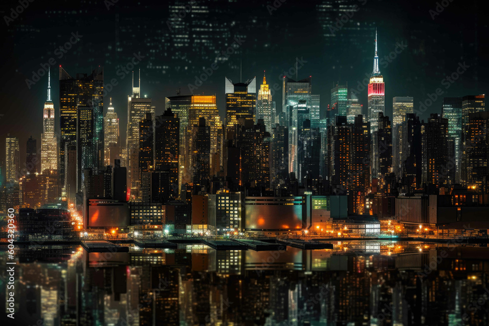 Fototapeta premium A vibrant city skyline on a clear summer evening. Generative AI