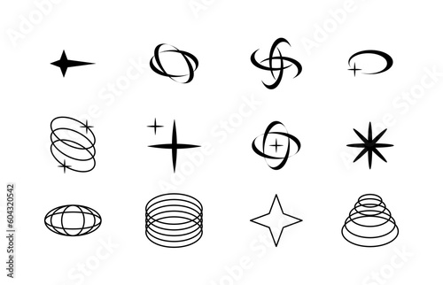 Retro futuristic element for design. Collection of abstract graphic geometric symbols and objects in y2k style. Template for banners, stickers, business cards