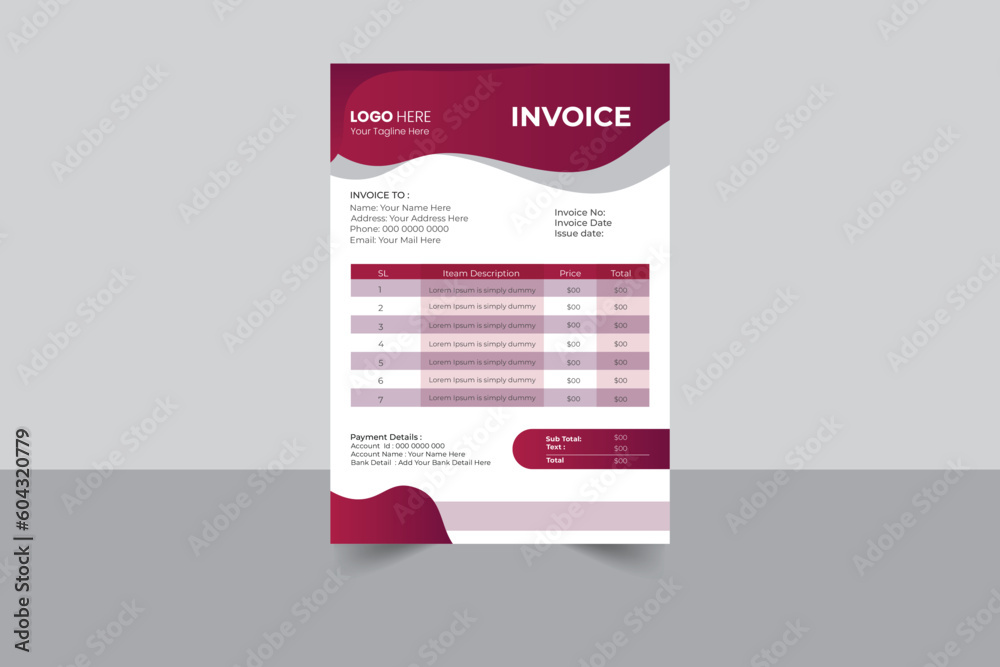 Minimal Corporate Business Invoice design template vector illustration bill form price invoice. Creative invoice template vector. business stationery design payment agreement design template Minimal Corporate Business Invoice design template vector illustration bill form price invoice. Creative invoice template vector. business stationery design payment agreement design template