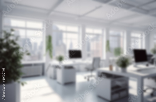 Blurred workplace with cityscape, desktop, ffice in the morning or afternoon, interior for AI generated business presentation background