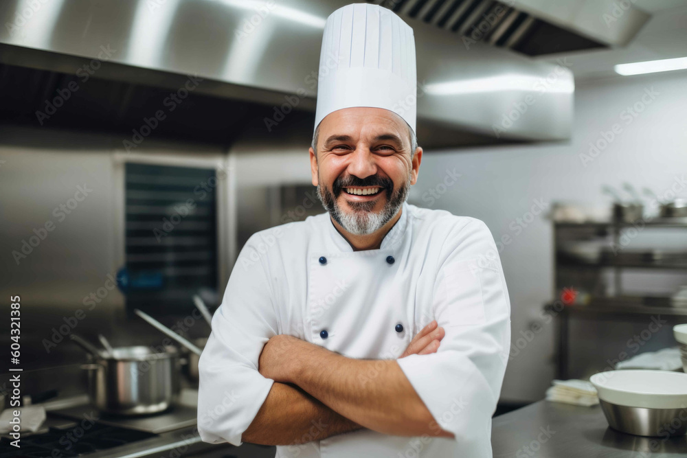 Smiling chef in the kitchen. Generative AI
