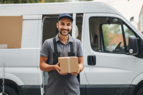 Handsome professional delivery man. Generative AI